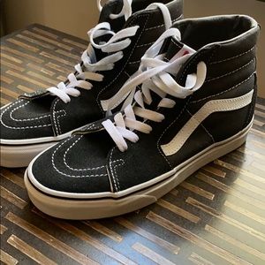 Worn once! Vans high tops black and white 6.5